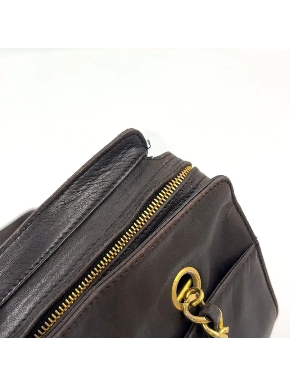 Chanel CC Logo Chain Lambskin Dark Brown Tote Bag Gold